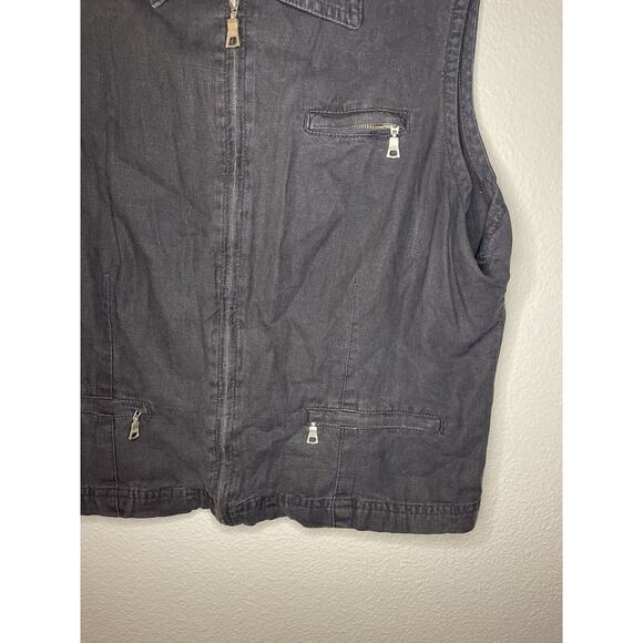 AMI Vest Vintage Black Pockets Linen Cotton Zip Up Size Large Western Country - Picture 7 of 7